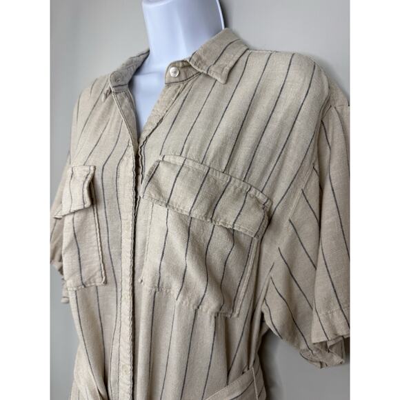 Abercrombie & Fitch Womens Linen Striped Button-Down Shirt Dress S Ivory Boho - Picture 2 of 14